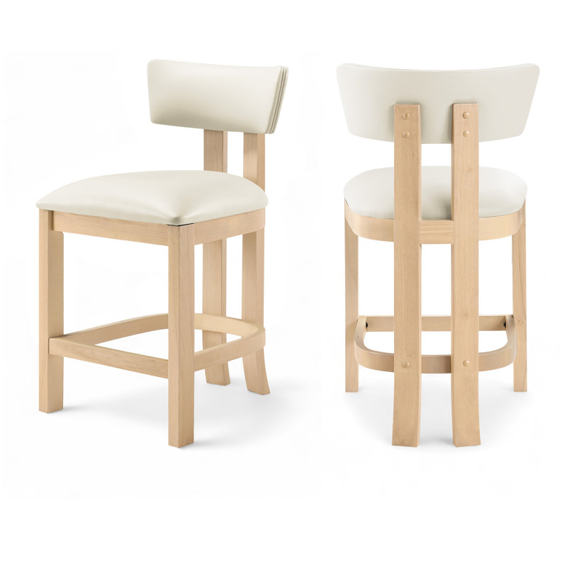 Tabouret de comptoir rembourré en cuir Phalan, Teint naturel, Cuir crème végétalien