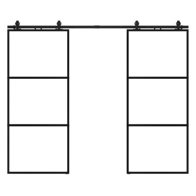 Metal and Glass Sliding Double Barn Door with Installation Hardware Kit (Soft-close Included)