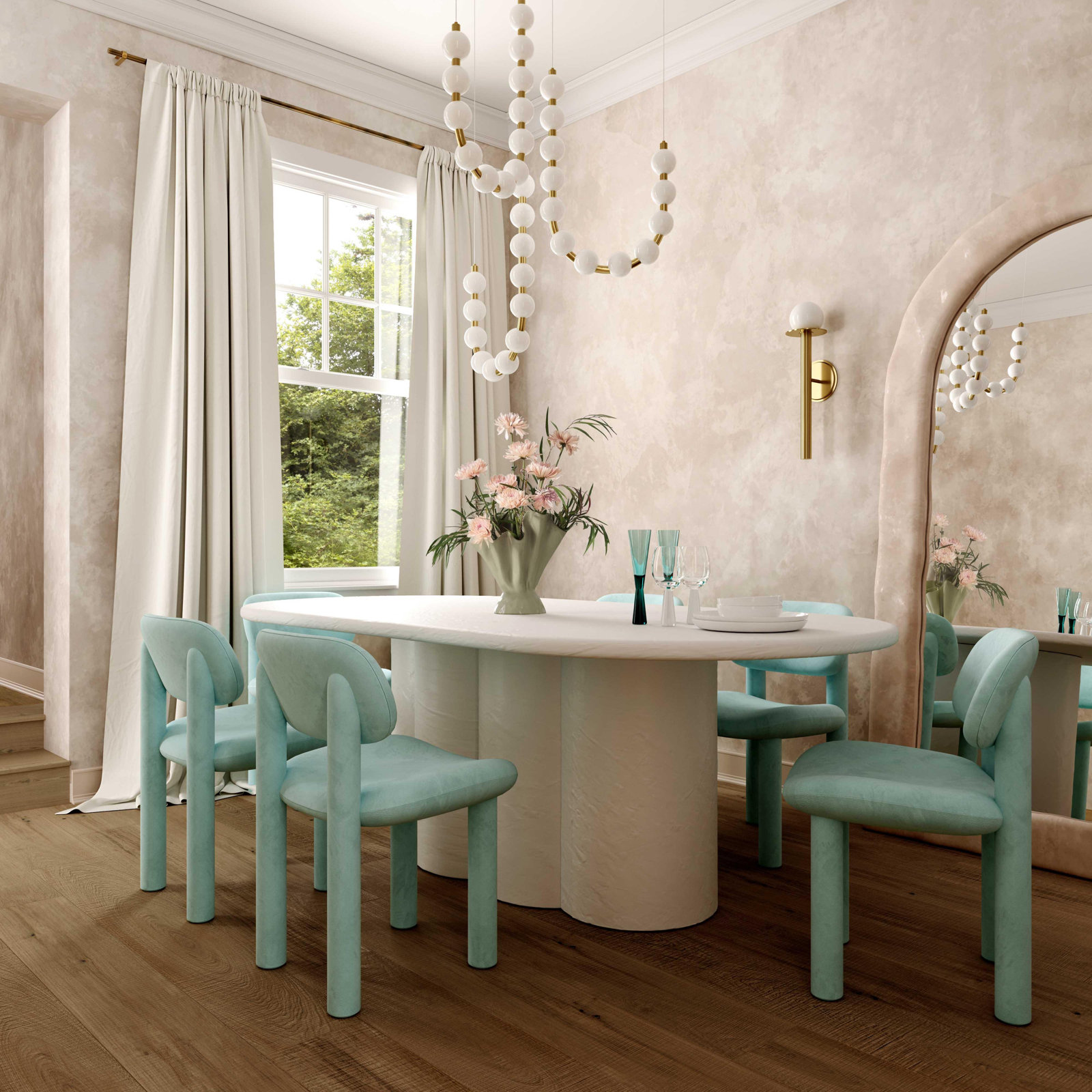 Baldes Velvet Side Chair, Pale Blue