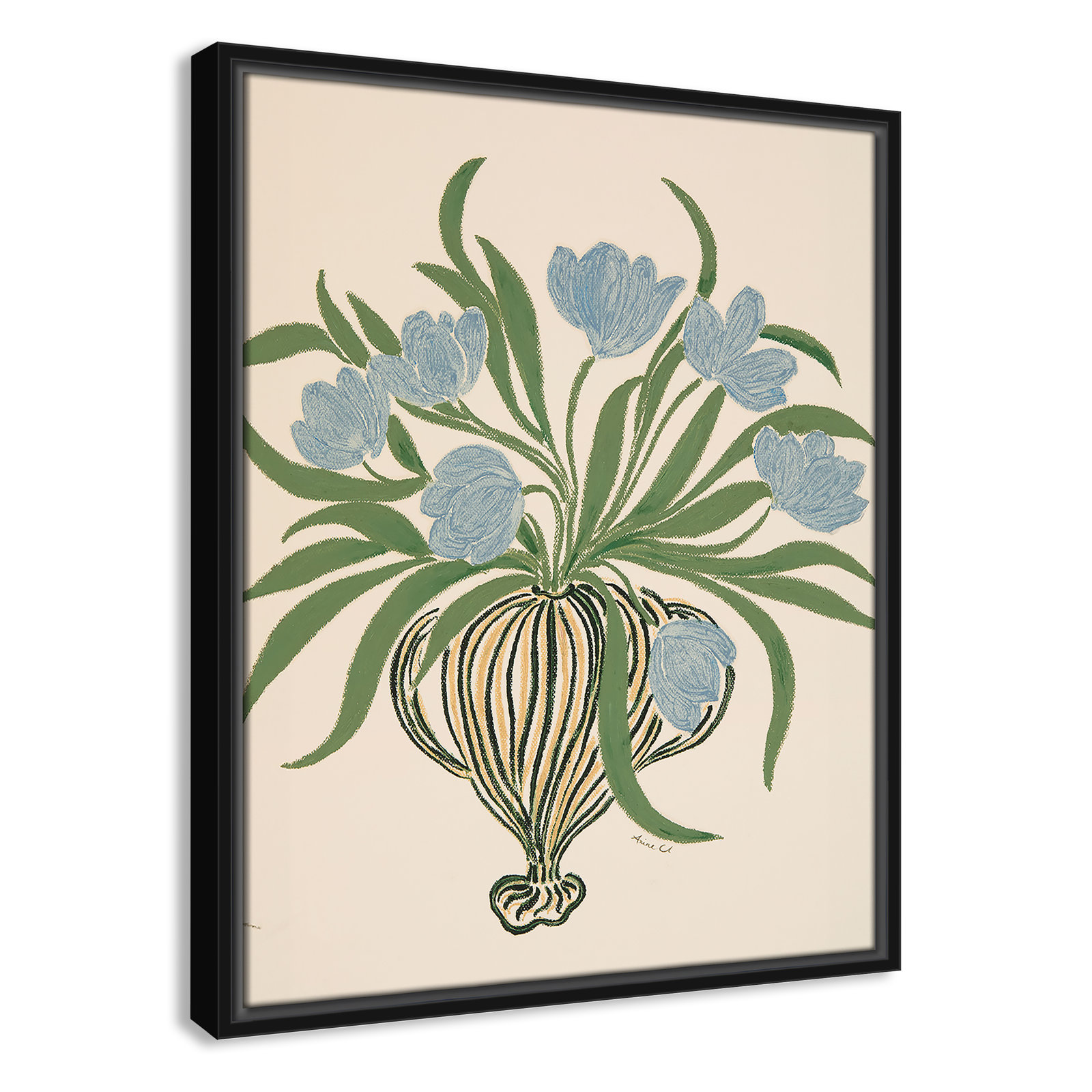 Colette "La Poire Blue Tulips" Print, 21.5" H x 17.5" W, Black