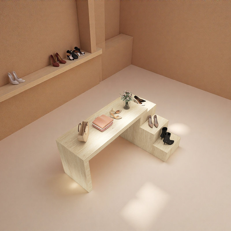 Table de présentation de style escalier dans un magasin de vêtements, H 31,5 po x l 55,12 po x P 23,62 po