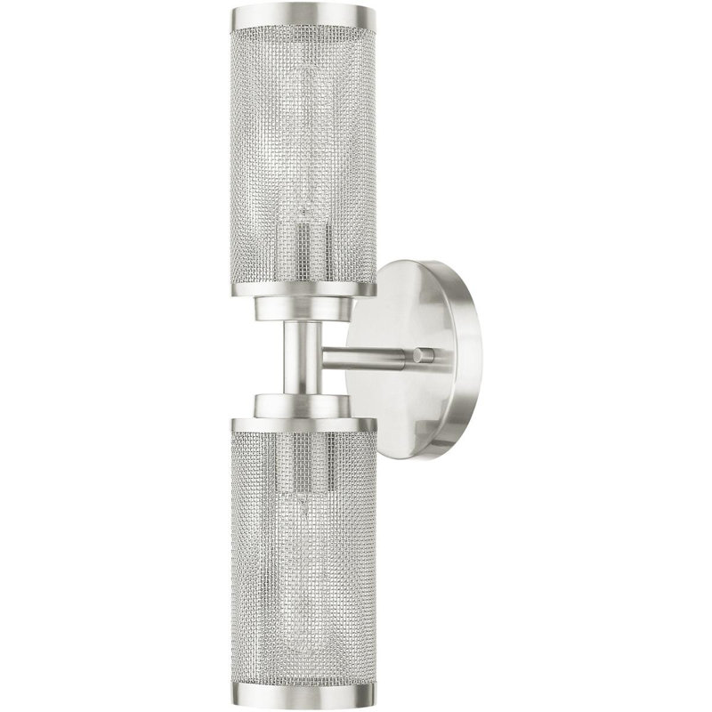 Applique murale à abat-jour en maille - 5,125 pouces, 2 lumières, acier inoxydable - Design élégant et moderne, Nickel brossé