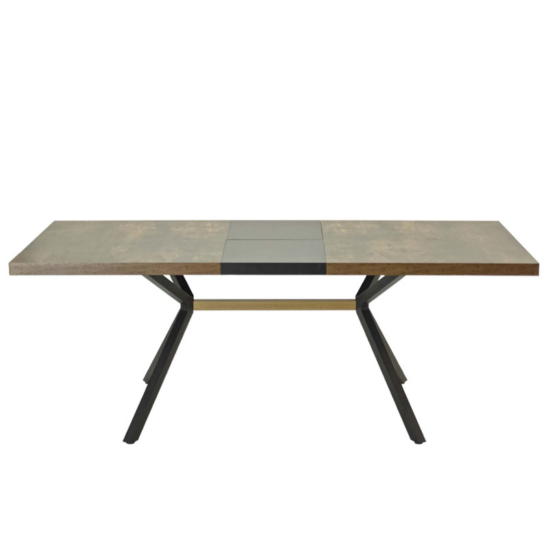 Retro Rectangular Stretch Dining Table With Black Fine Sand Iron Foot Base, Brown, 30" H x 78.7" L x 35.5" W