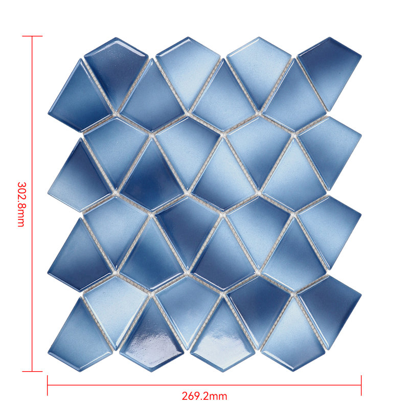 Diamond Series 2" x 3" Porcelain Mosaic Tile, Shades of Blue