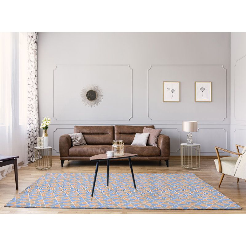 Tapis de pêche beige/sandy brun trapézoïdals, Rectangle 8 pi x 10 pi