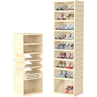 9-Tier Foldable Shoe Organizer With Clear Doors, Space-Saving Shoe Rack For Sneakers, Entryway, Living Room, And Cloakroom Storage