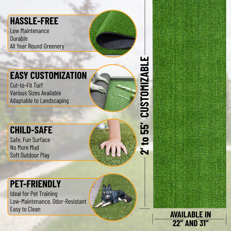Somersby Indoor/Outdoor Low Pile Artificial Grass Turf Rugs and Rolls Customized Size For Balcony, Patios, 2'7" x 2'