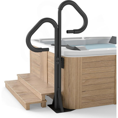 Two-Way Hot Tub Handrail, Aluminum Spa Hand Rail With 44''-60'' Adjustable Height & 360° Swivel, Safety Side Handrails With Slide-Under Mount Base For Most Hot Tubs & Swim Spas, 600 LBS Capacity