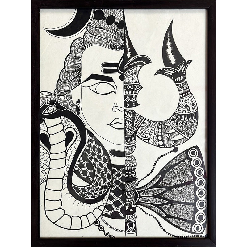 «Lord Shiva Of Mandala Art» | Dessin d'un stylo gel avec cadre | Par Parisha Thukral