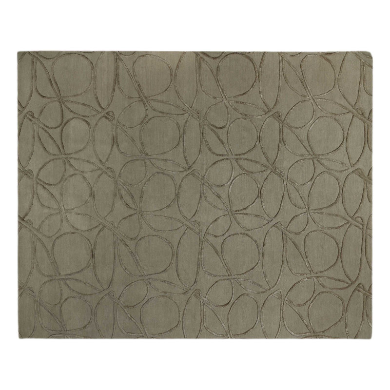 Clover Geometric Hand-Knotted Wool/Silk Beige/Neutral Area Rug, Rectangle 2' x 3', Dark Gray