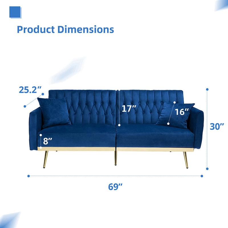 Canapé à accoudoirs évasés 68,5 po Somiya, Bleu velours
