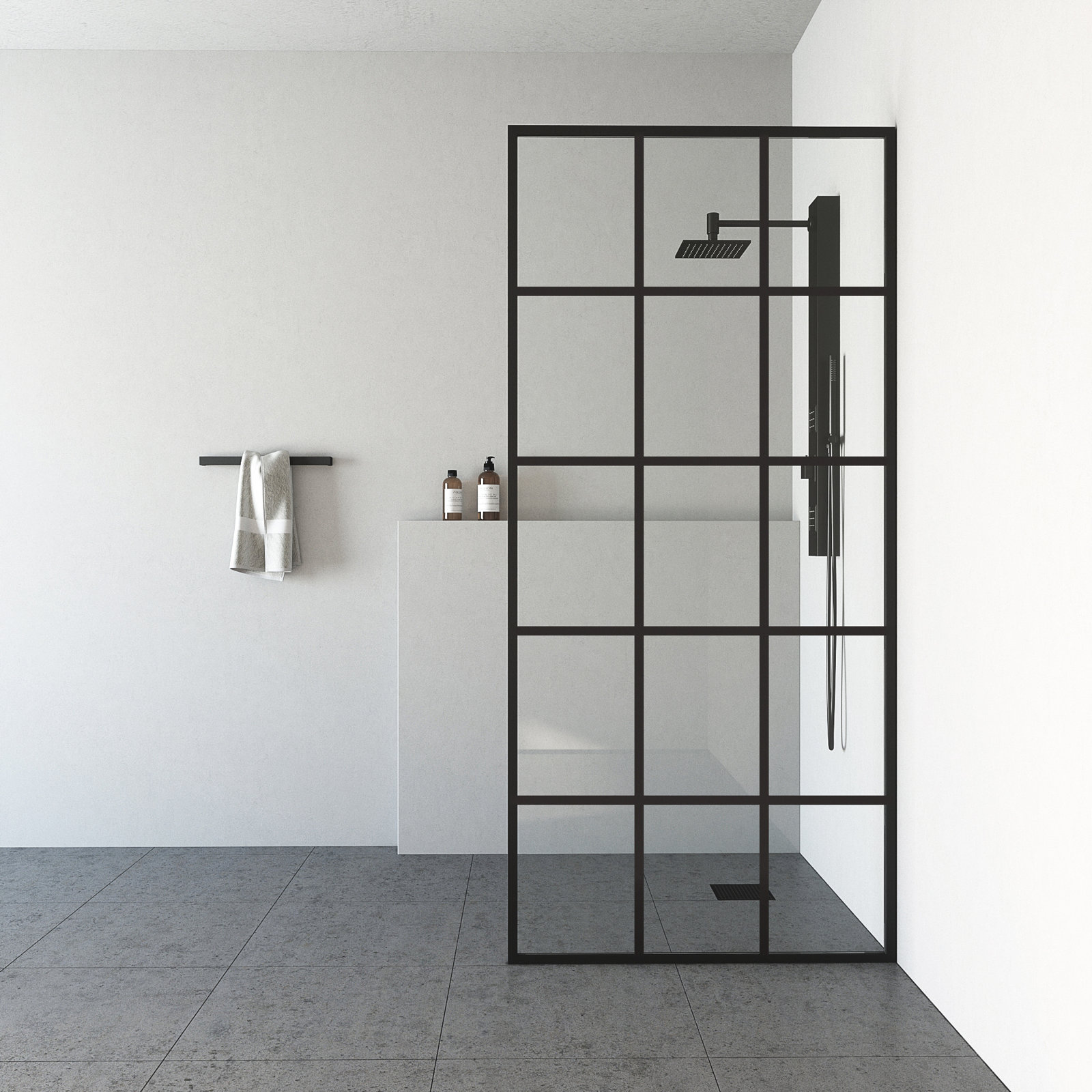 Mosaic Framed Fixed Shower Screen, Matte Black Clear