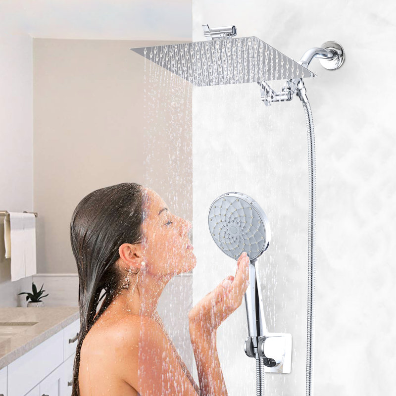 Shower Head Bundle: 10 Inch Rainfall & Handheld With 11 Arm, 6 Settings, Leak Design, Corrosion Stainless Steel, Wall Mounted Square Assortment: Modes, Clogging,