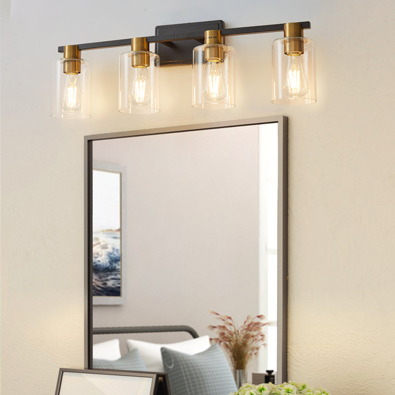 Éclairage pour salle de bain 4 lumières à intensité variable Aarien, Noir / or