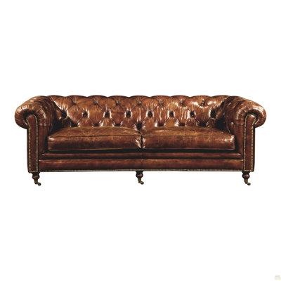 Sofa, Seats 3, Top-Grain Leather, Dark Brown