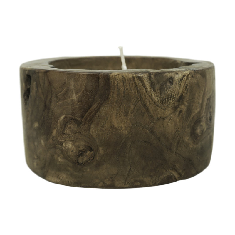 Unscented Jar Candle with Wood Holder, 10cm H x 20cm W x 20cm D