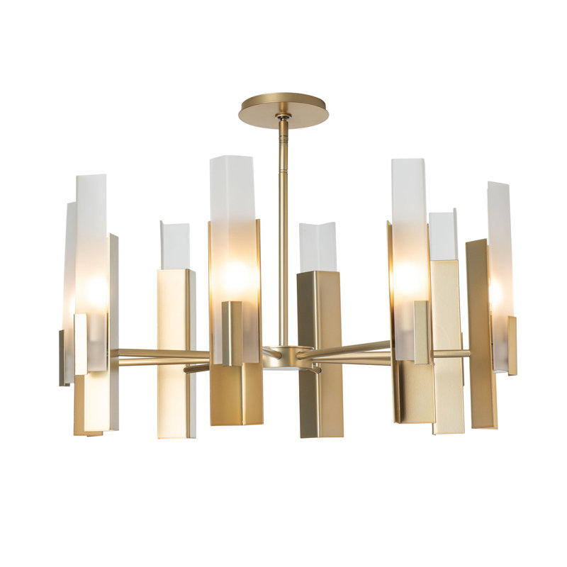 Lustre 8 lumières Summit, Laiton moderne, Verre givré