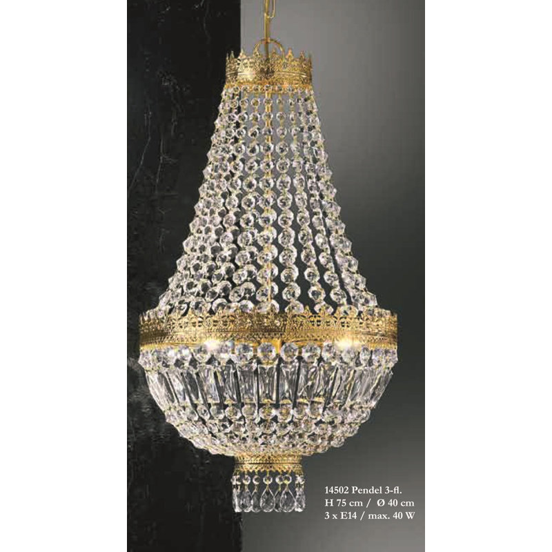 3 - Light Chandelier, Gold 24K