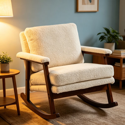 Chaise berçante rembourrée avec coussin en lin de coton, chaise berçante de chambre de bébé à structure en bois, fauteuil berçant moderne pour salon, chambre à coucher, coin lecture