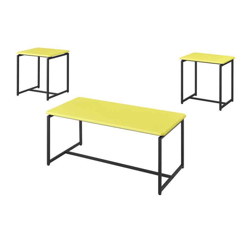 Table basse l 39,5 po x P 19 po et table d'extrémité l 19 po x P 15,5 po x P 21,5 po - table en fibre de carbone et jaune, 2 tables, plateaux de table, structure en métal, pieds réglables, bords biseautés, densité moyenne, coins inclinés