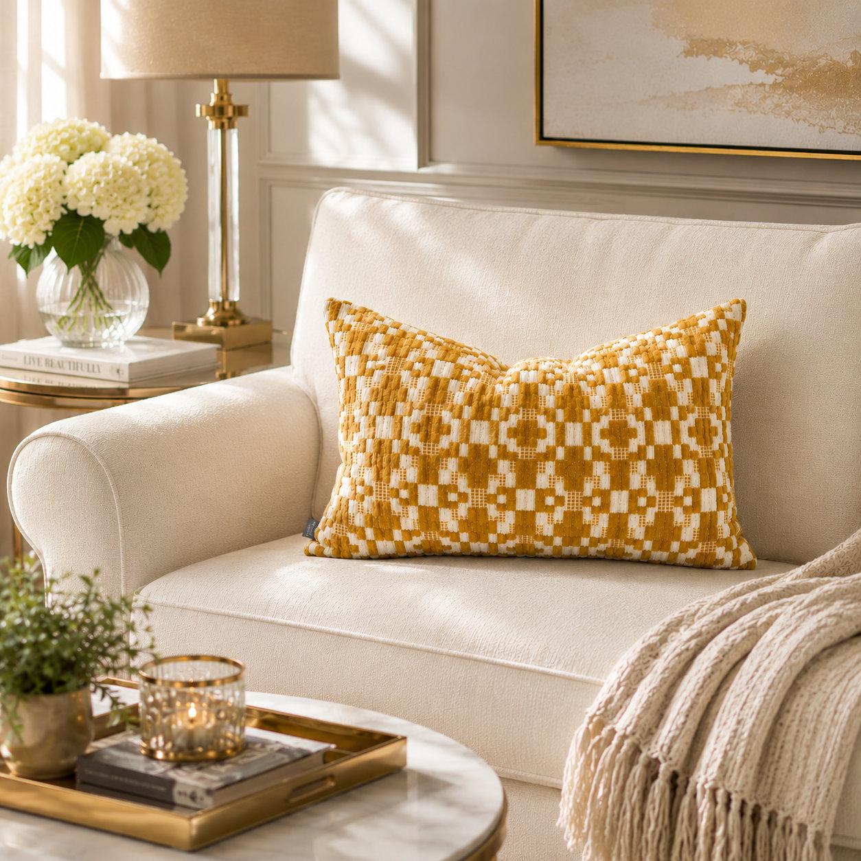 Fraser 24" x 14" Throw Pillow, Mustard