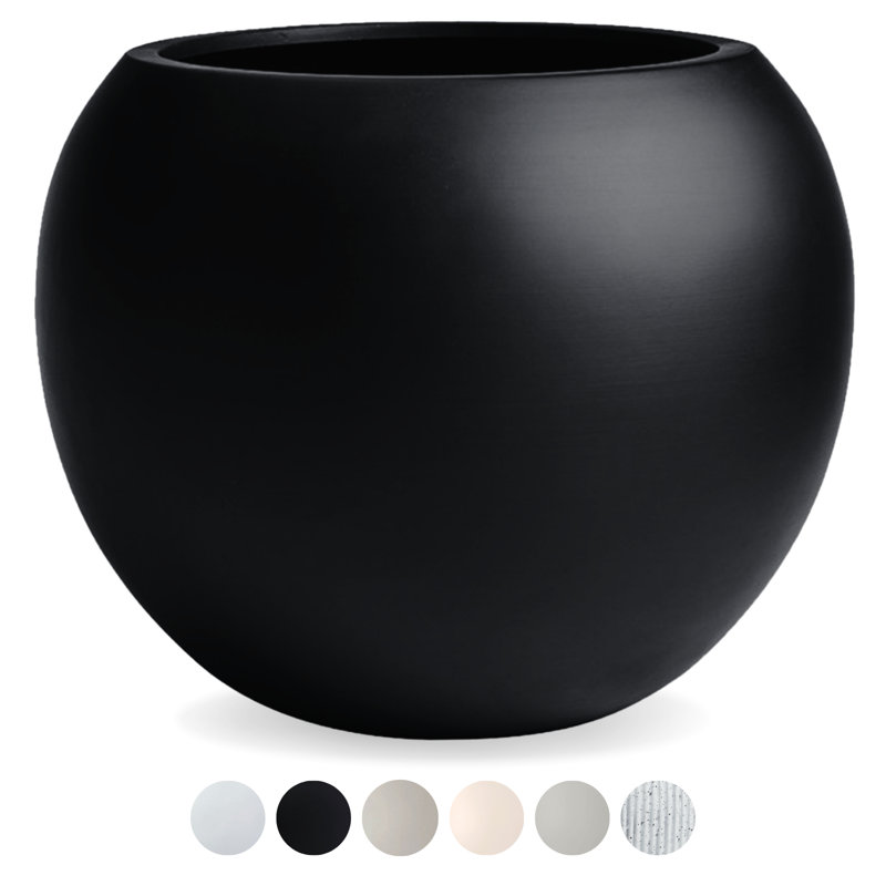 Kute Nest Indoor/Outdoor Fiberstone Globo Ball Planter - Tricorn Black 12"D (Opening 7.8"), Black, 9.7" H x 12" W x 12" D