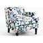 Fauteuil d'appoint confortable en lin à motif papillon, garni de clous décoratifs, garni de mousse haute densité, structure en bois massif, motif bleu et blanc, pour le salon, profondeur 67,3 cm, hauteur 88,6 cm, poids 15,8 kg, largeur intemporelle