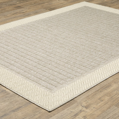 Tavraj Modern Linear Stripe Beige / Brown Indoor/Outdoor Rug
