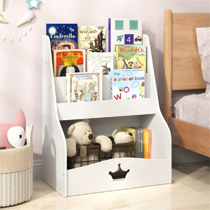 Bibliothèque pour enfants à 3 niveaux avec rangement pour jouets et espace caché, bibliothèque en bois pour chambre d'enfant