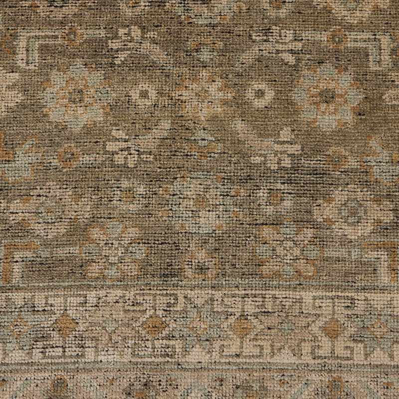 Kenli Wool Oriental Area Rug in Green, Rectangle 9' x 12'