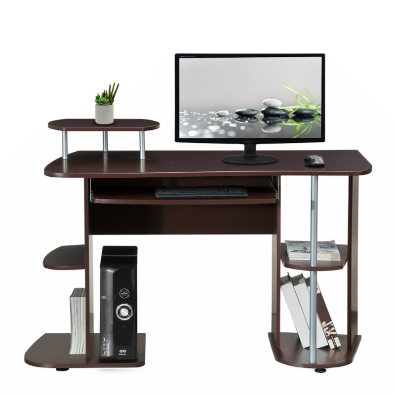 Elegant Chocolate MDF Computer Desk with Keyboard Tray and Storage