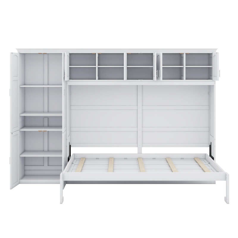 Murphy Bed Wall Bed With Cabinets, White