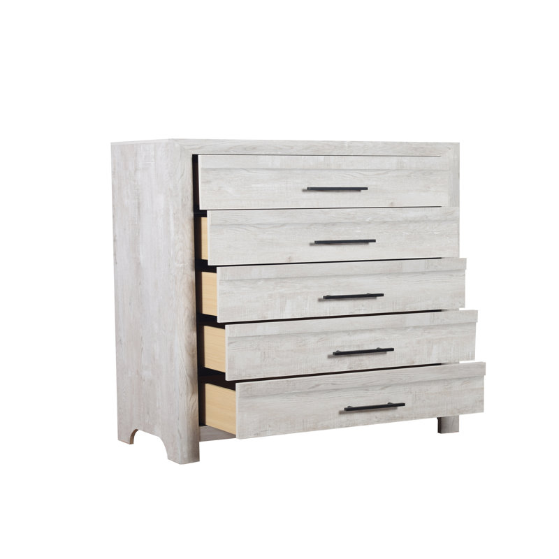 Commode 5 tiroirs de style moderne en bois, Naturel