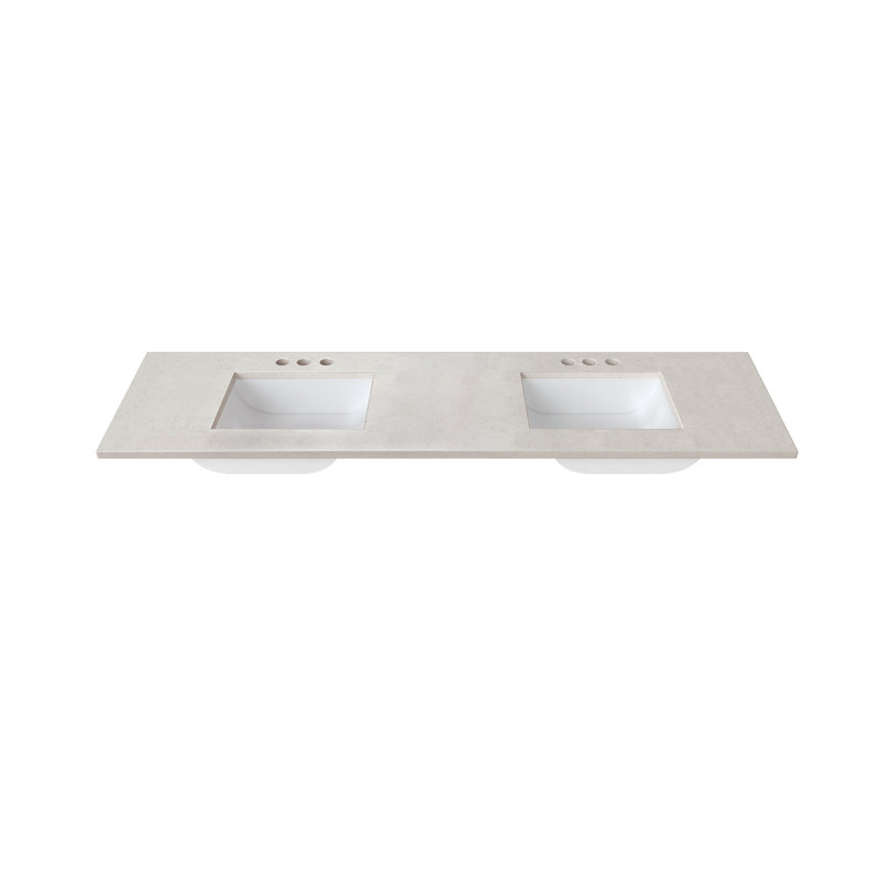 MagickWoods 67 In. W X 22 In. D Cultured Marble Rectangular Undermount Double Basin Vanity Top In Antique White