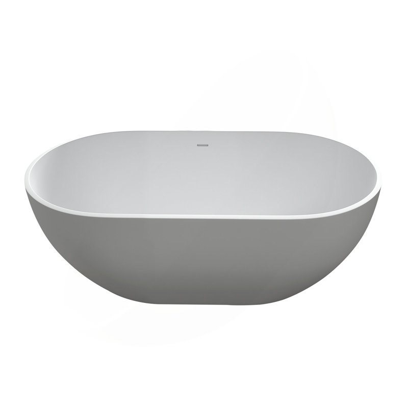 59 Inch Solid Surface Soaking Bathtub - Deep Soak Freestanding Tub, Matte White
