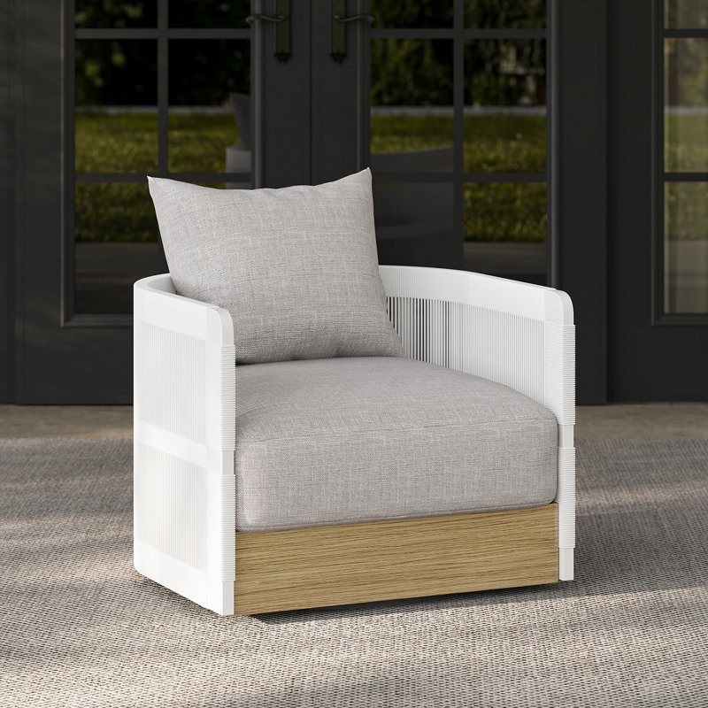 Fauteuil pivotant en aluminium et acacia Kielah, Blanc