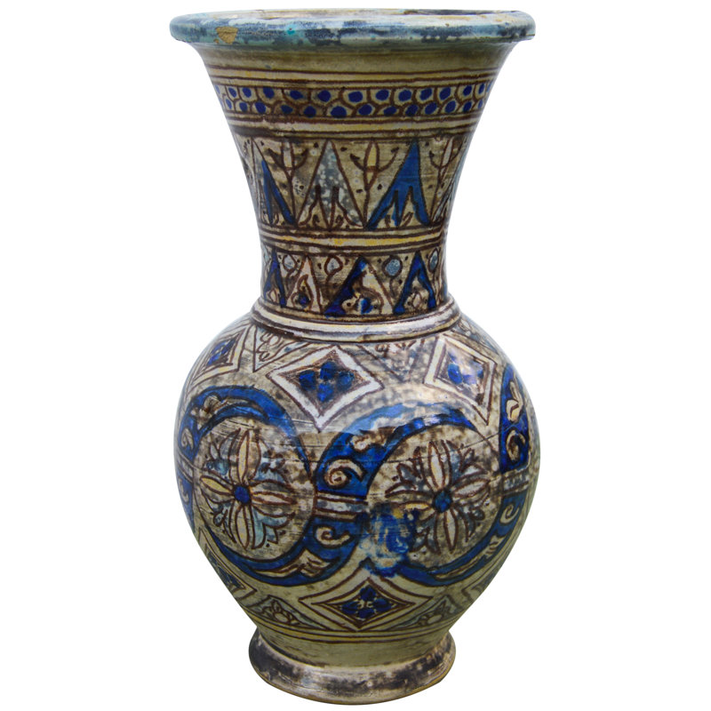 Vase de table en céramique bleu/gris 11,5 "intérieur/extérieur