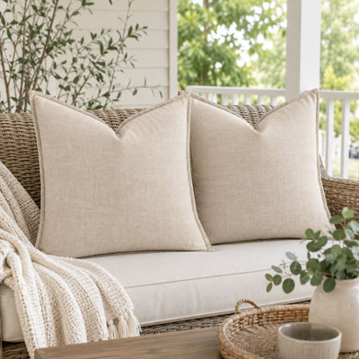 Ensemble de 2 housses de coussin décoratives 50 x 50 cm en lin mélangé beige naturel