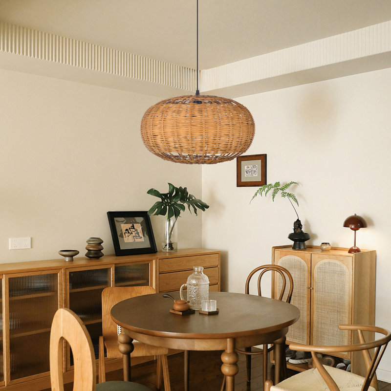 1 - Light Rattan Single Pendant Adjustable, 11.81" H x 19.69" W x 19.69" D