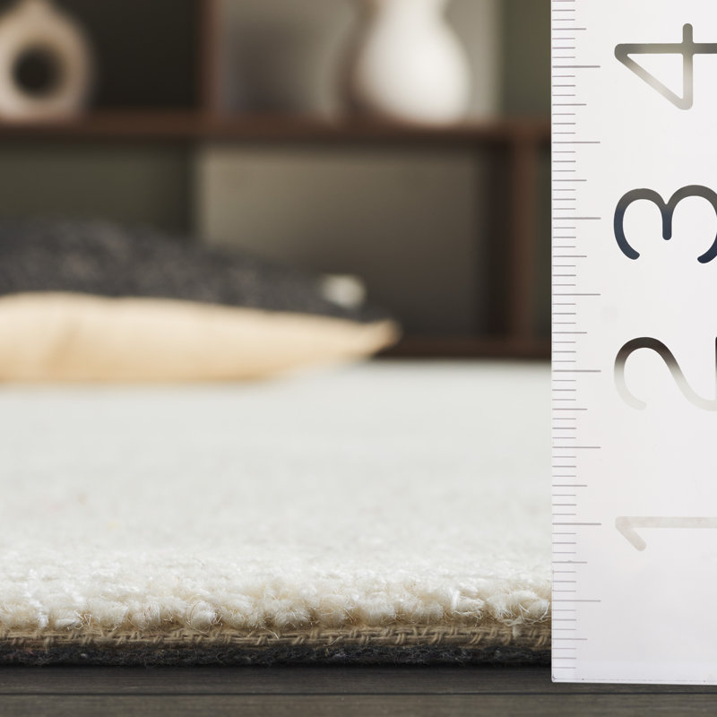 Maynie Hand Tufted Wool/Viscose/Cotton Solid Color Rug in Ivory, Rectangle 5' x 8'