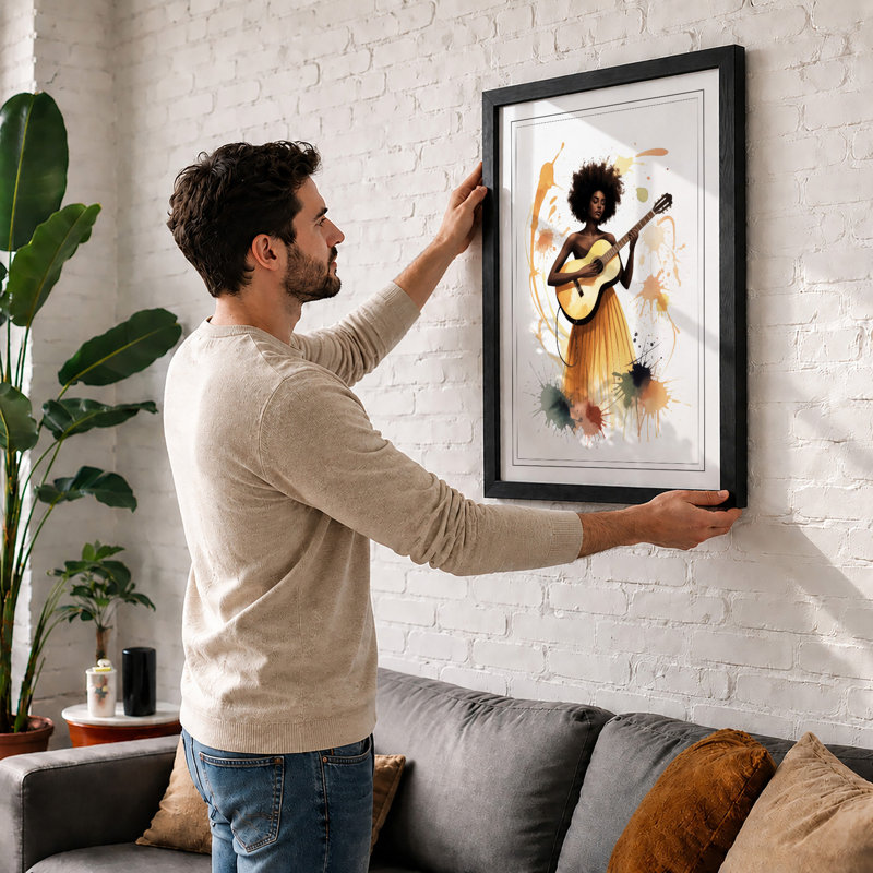 Musician in Gold Boho - Framed Print, A1 - 84.1 x 59.4 cm, Black