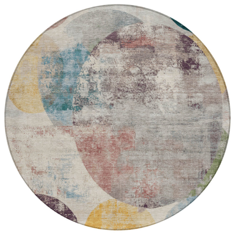 Machine Washable Indoor/Outdoor Lansford ACN2381 Circles Rug, Round 8'
