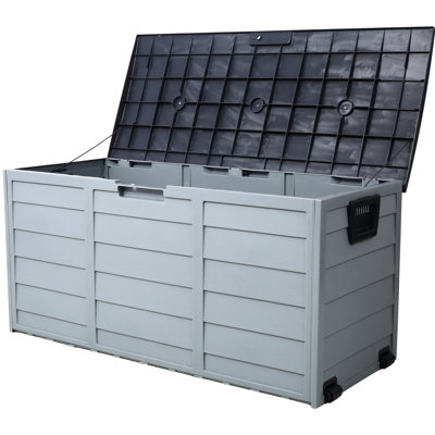 All Weather Outdoor Deck Box - 75 Gallon Resin Storage Shed With Wheels For Garage, Backyard Patio Strong And Patio, Garage
