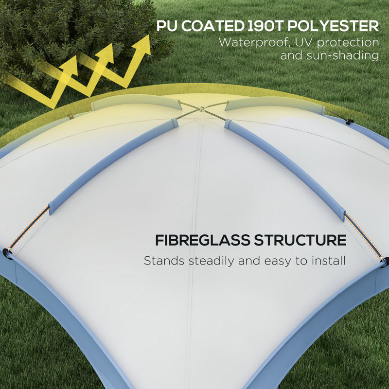 Dakota Fields 350cm W x 350cm D Polyester Cover Retractable Patio Awning,Freestanding Awning, Blue/White