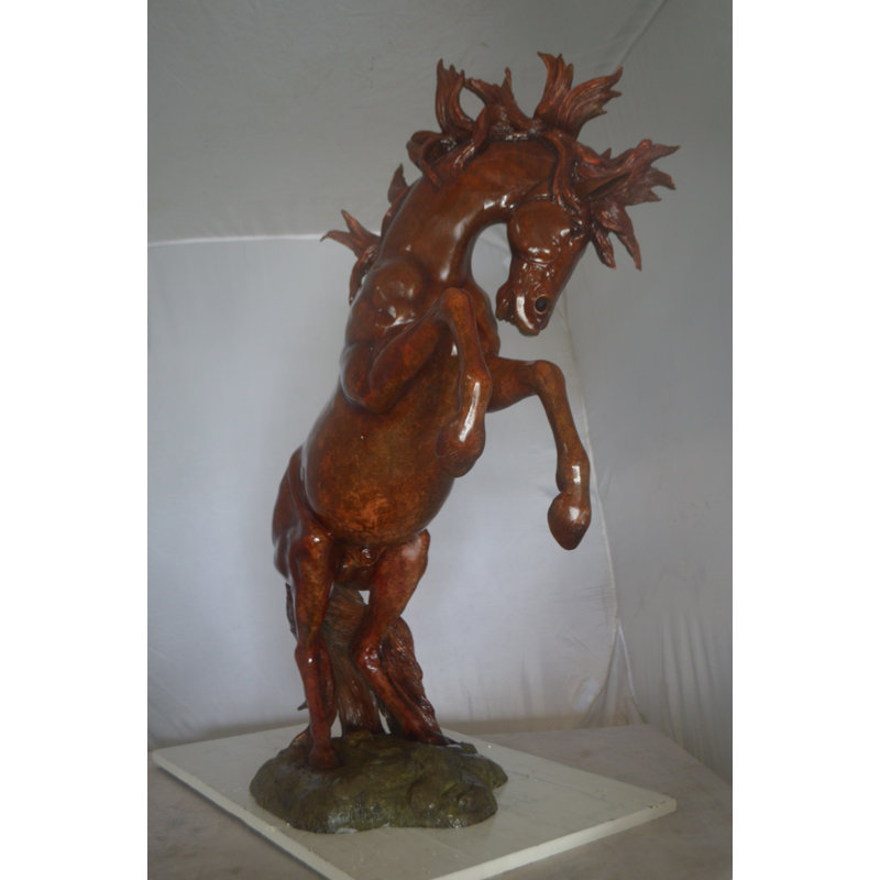 Large Rearing Horse Red Finished Bronze Statue -  Size: 34"L x 21"W x 46"H. 