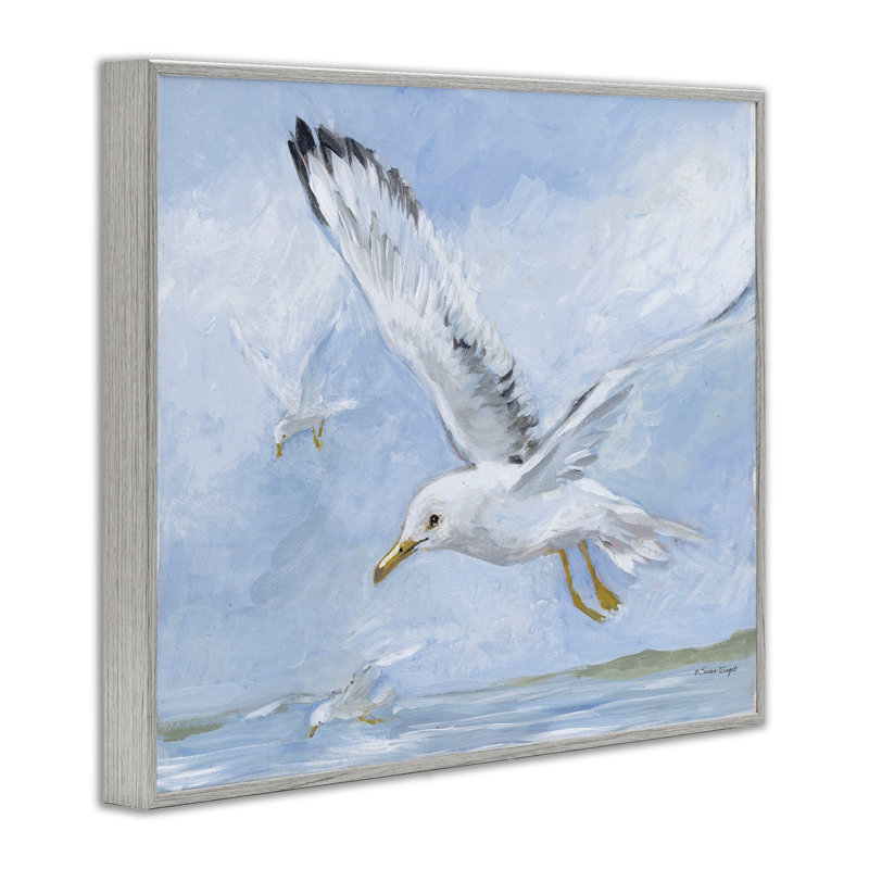 «Scenic Seagulls Flying», art de la giclée encadrée, design par Susan Winget, H 11 po x l 14 po, Estampe numérique Farmhouse