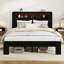 Cadre de lit grand, cadre de lit plateforme en bois avec tête de lit à DEL avec rangement et 2 ports USB, silencieux, aucun sommier nécessaire et outil d'assemblage facile, grand rangement sous le lit, brun foncé-1125708973-1125708968