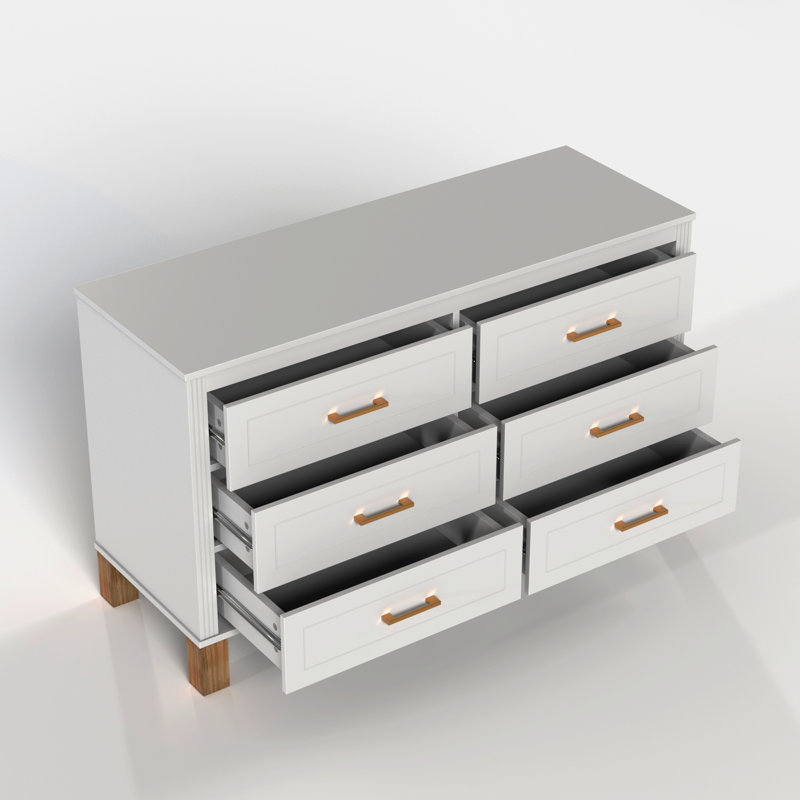 Commode double 6 tiroirs en bois robuste, Blanc