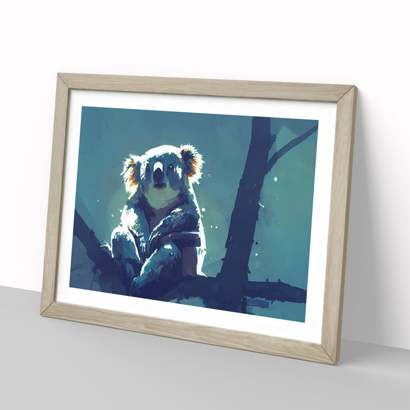 Koala Bear - Single Picture Frame Print, 25cm H x 34cm W x 2cm D, Oak