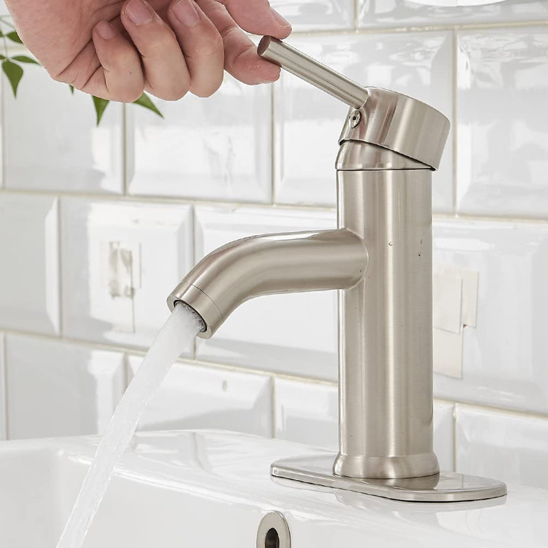 Single-Hole Single-handle Bathroom Faucet with Drain Assembly, Brushed Nickel